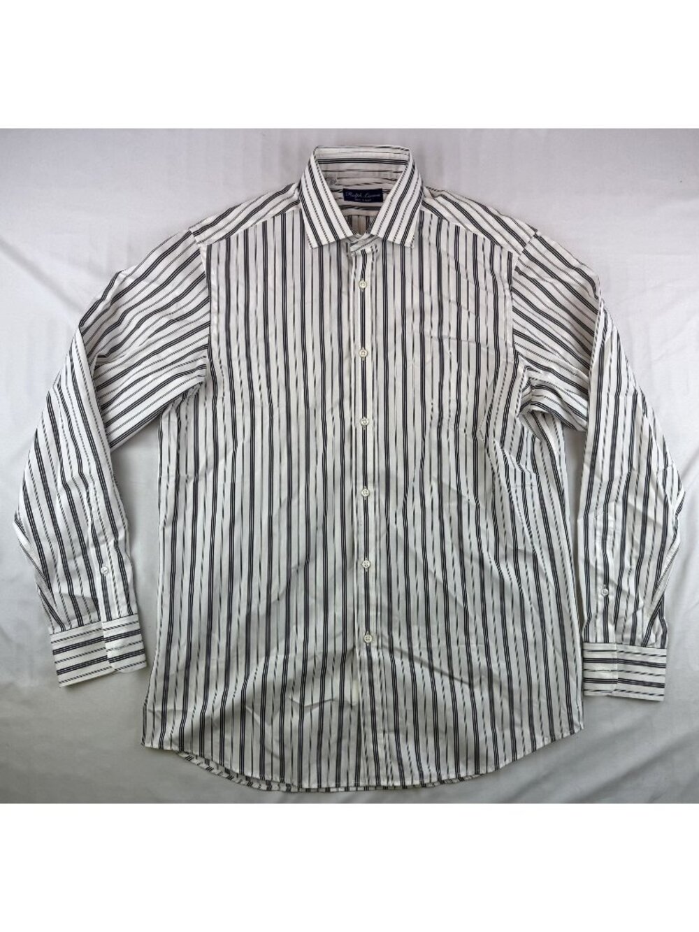 Ralph Lauren Purple Label Men's Striped Black/White Dress Shirt Sz 16 Made In It